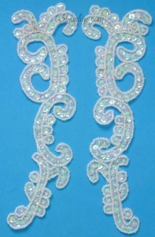 K8254 PINK CRYSTAL MIRROR PAIR SEQUIN BEADED APPLIQUES 