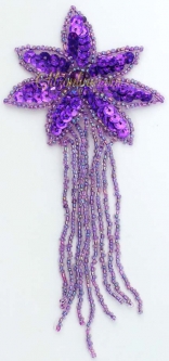 4004 Purple Holographic Sequin & Beaded Flower Applique 6 Pieces