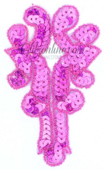4005 Fucshia Pink Holographic Sequin & Beaded Appliques 6 Pieces