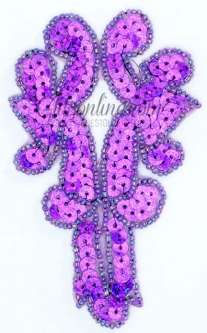 4005 Purple Holographic Sequin & Beaded Appliques 6 Pieces