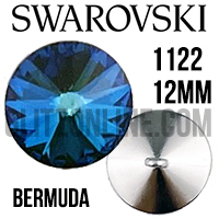 1122 Swarovski Crystal Bermuda Blue 12mm Rivoli Rhinestone Shank Button 1 Piece