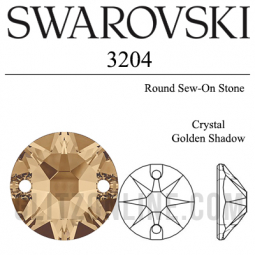 3204 Swarovski Crystal Golden Shadow 12mm Xilion Round Sew-on Flatback Rhinestone 6 Pieces