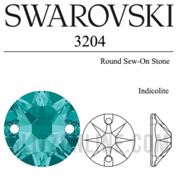 3204 Swarovski Crystal Indicolite Blue 12mm Xilion Round Sew-on Flatback Rhinestones Factory Pack 72