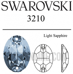 3210 Swarovski Crystal Light Sapphire 10x7mm Sew-on Oval Rhinestones 6 Pieces