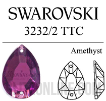 3232/2 Swarovski Crystal Amethyst 10x7mm TTC Pear Sew-on Rhinestones 1 Dozen