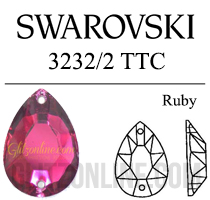 3232/2 Swarovski Crystal Ruby Red 10x7mm TTC Pear Sew-on Rhinestones 1 Dozen