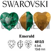 4813/3 Swarovski Crystal Emerald 6.5x6mm Heart Shaped Fancy Rhinestones 1 Dozen