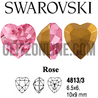 4813/3 Swarovski Crystal Rose 6.5x6mm Heart Shaped Fancy Rhinestones 1 Dozen