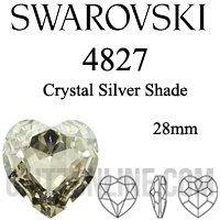 4827 Swarovski Crystal Silver Shade 28mm Heart Cushion Back Rhinestones 1 Piece