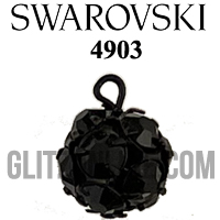 4903 Swarovski Crystal Jet & Black 10mm Rondelle Ball with Shank