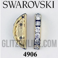 4906 Swarovski Crystal Gold Plated Brass 13x6mm Half Circle Rhinestone 2 Hole Spacer Bar Bead