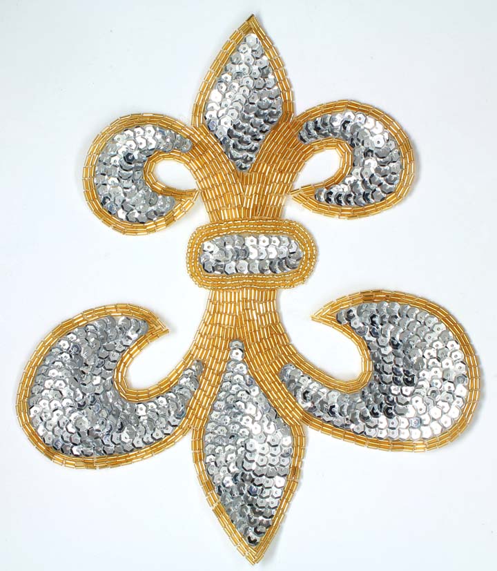 Fleur De Lis Bronze Beaded Applique Motif 3.5/" JB95