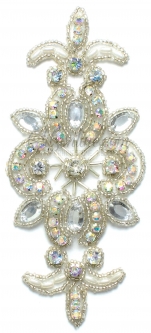 1155P Austrian Crystal Rhinestone/Pearl Applique 2.5x6" iron or sew on