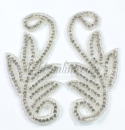 1215 Austrian Crystal Rhinestone Applique pair 3x6" iron or sew on