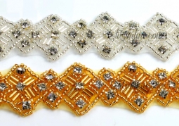 1002 Crystal & Silver Beaded Rhinestone Trim 6 Yard Bolt