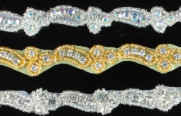 1003 Crystal & Silver Beaded Rhinestone Trim 6 Yard Bolt