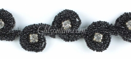 1013 Crystal & Black Beaded Rhinestone Trim 6 Yard Bolt