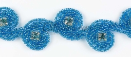 1013 Crystal Aqua & Turquoise Beaded Rhinestone Trim 6 Yard Bolt