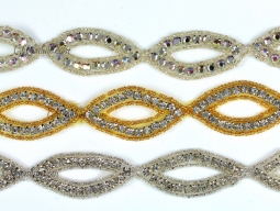1030 Crystal Rhinestone & Gold Beaded Trim 6 Yard Bolt