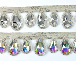 1034 Crystal AB Rhinestone & Silver Beaded Trim 6 Yard Bolt