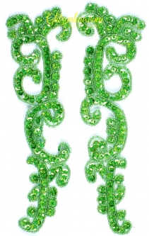 4003 Lime Green Holographic Sequin & Beaded Appliques 6 Pairs
