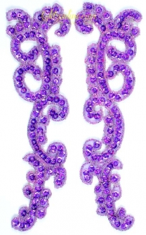 4003 Purple Holographic Sequin & Beaded Applique Pair