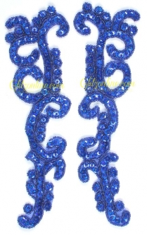 4003 Sapphire Blue Holographic Sequin & Beaded Applique Pair