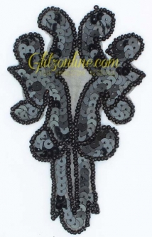 4005 Black Sequin & Beaded Appliques 6 Pieces