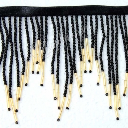 Gold & Black 3" Beaded Chevron Fringe 10 Yard Bolt