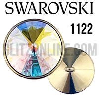 1122 Swarovski Crystal AB Gold 11mm Rivoli Rhinestone Shank Button