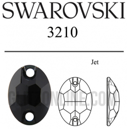 3210 Swarovski Crystal Jet 10x7mm Sew-on Oval Rhinestones Factory Pack 72 Pieces