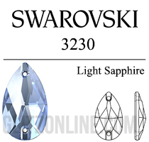 3230 Swarovski Crystal Light Sapphire 12x7mm Teardrop Sew-on Rhinestones 6 Pieces