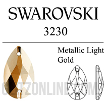 3230 Swarovski Crystal Metallic Light Gold 12x7mm Teardrop Sew-on Rhinestones Factory Pack 96 Piece