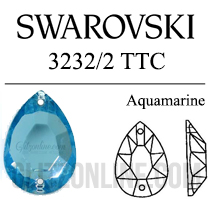 3232/2 Swarovski Crystal Aquamarine 16x11mm TTC Pear Sew-on Rhinestones 6 Pieces