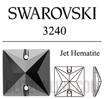 3240 Swarovski Crystal Jet Hematite 22mm Square Sew-on Rhinestones 1 Piece