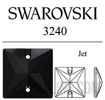 3240 Swarovski Crystal Jet Black 22mm Square Sew-on Rhinestones 1 Piece