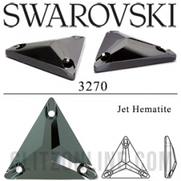 3270 Swarovski Crystal Jet Hematite 22mm Sew-on Triangle Rhinestone 1 Piece
