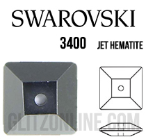 3400 Swarovski Crystal Jet Hematite 6mm Square Sew-on Rhinestones 6 Pieces