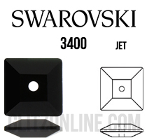 3400 Swarovski Crystal Jet Black 10mm Square Sew-on Rhinestones 6 Pieces