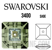 3400 Swarovski Crystal Sage Green 6mm Square Sew-on Rhinestones 6 Pieces