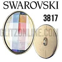3817 Swarovski Crystal AB & Gold 14x10mm Chessboard Rhinestone Button