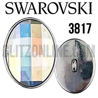 3817 Swarovski Crystal AB & Silver 14x10mm Chessboard Rhinestone Button