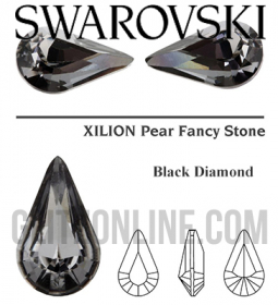 4300/2 Swarovski Crystal Black Diamond TC 8x4.8mm Teardrop Fancy Rhinestones 1 Dozen