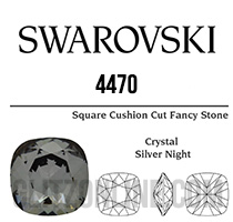 4470 Swarovski Crystal Silver Night 12mm Cushion Back Square Fancy Rhinestones 6 Pieces