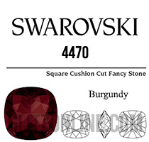 4470 Swarovski Crystal Burgundy Red 10mm Cushion Back Square Fancy Rhinestones 6 Pieces