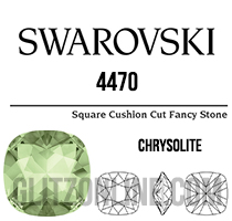 4470 Swarovski Crystal Chrysolite Green 10mm Cushion Back Square Fancy Rhinestones 6 Pieces