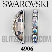 4906 Swarovski Crystal AB & Silver 13x6mm Half Circle Rhinestone Spacer Bead