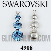 4908 Swarovski Crystal Aquamarine & Silver 3 Tier Metal Set Drop Rhinestones Factory Pack 288 Pieces