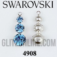 4908 Swarovski Crystal Aquamarine & Silver 3 Tier Metal Set Drop Rhinestones Factory Pack 288 Pieces