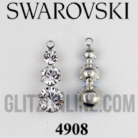 4908 Swarovski Crystal & Silver 3 Tier Metal Set Drop Rhinestones 2 Pieces
